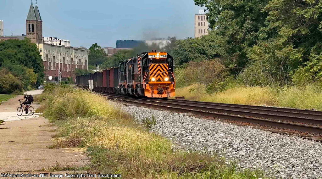 WE 7024 had to watch the fellow carry his bike across the track.No consideration of "What if I trip?"